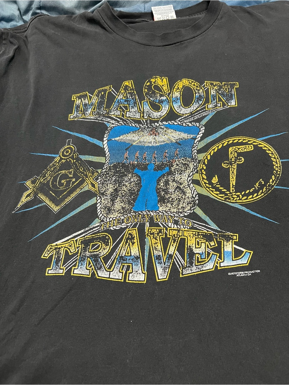 Mason Black Graphic Tee with Yellow & Blue Print